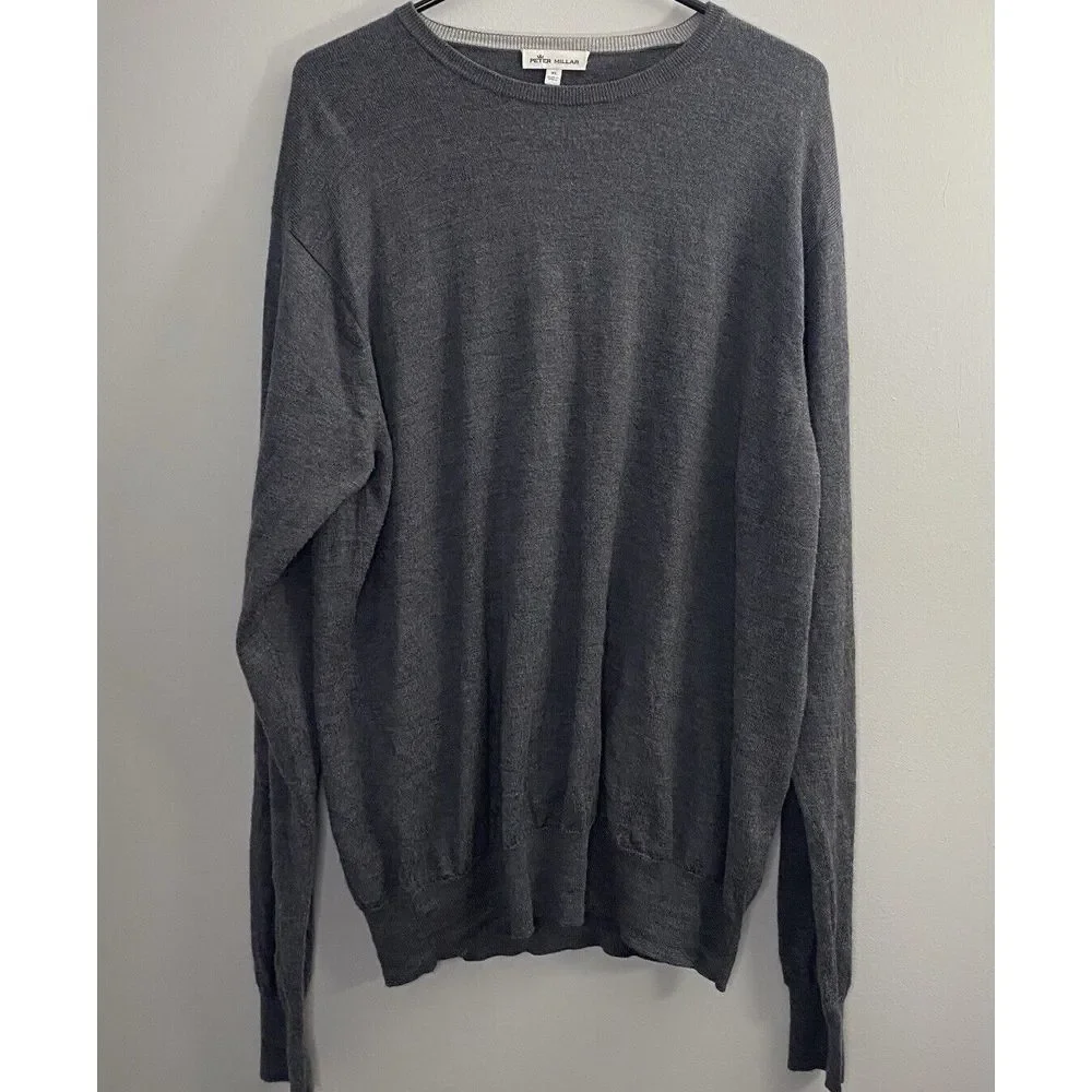 Peter Millar Men's Merino Wool Silk Nylon Blend Gray Pullover Sweater Sz XL